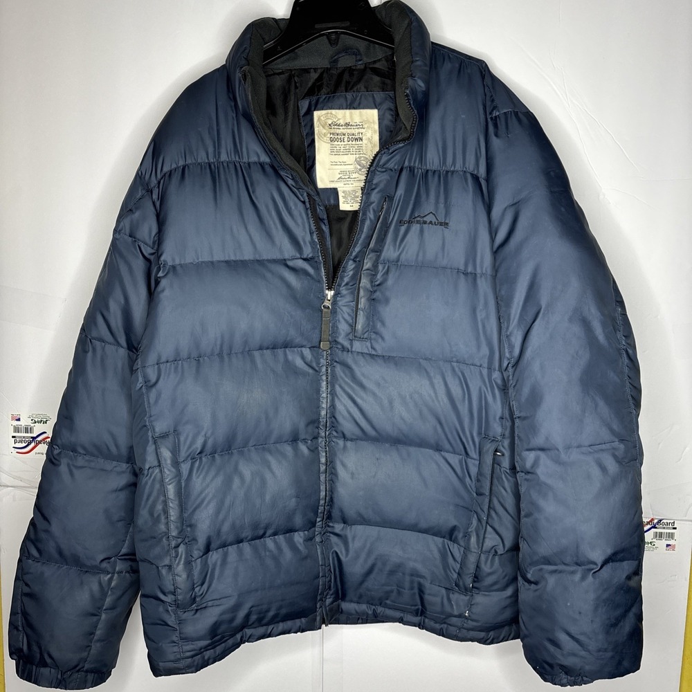 Mens Eddie‎ Bauer Blue Premium Quality Goose Down Puffer Jacket Size Medium